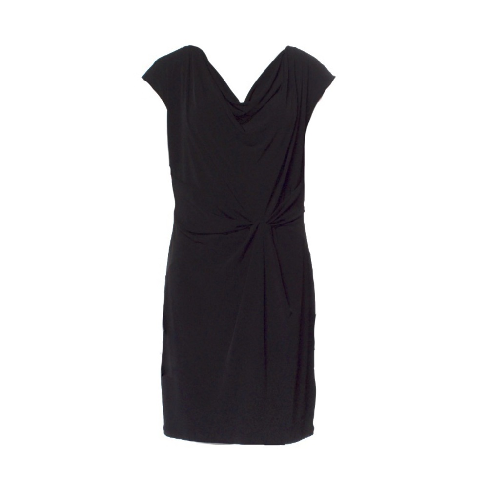 Michael Michael Kors Designer Black Drape Neck Mini Dress with Knot Waist